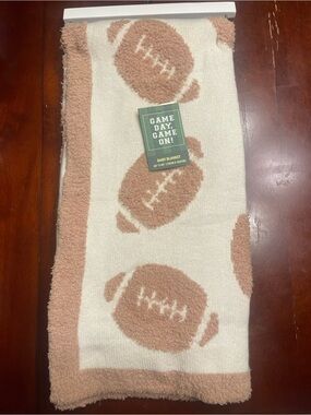 BABY Game Day Throw Blanket - Cream & Tan Football Motif